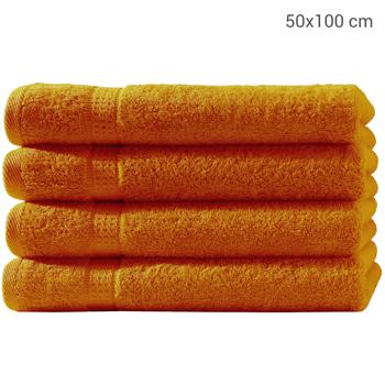 Preview: 4er-Set Handtücher 50x100 cm - 100% luxuriöse Baumwolle - Kuschelweich, saugstark & schnell trocknend - Mit 2 Bordüren, Farbe Terra