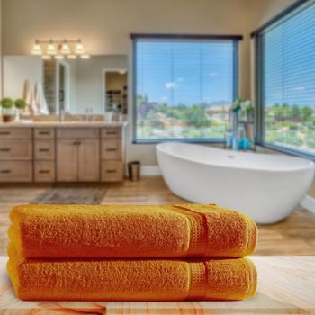 Preview: 2er-Set Duschtücher - 70x140 cm - 100% luxuriöse Baumwolle - Terra - Kuschelweich, saugstark, schnelltrocknend - Elegante Bordüren - Pflegeleicht