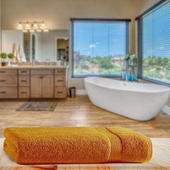 Preview: Luxuriöses Badetuch 100x150 cm - 100% Baumwolle - kuschelweich, saugstark & schnelltrocknend - Elegantes Design mit 2 Bordüren in Terra