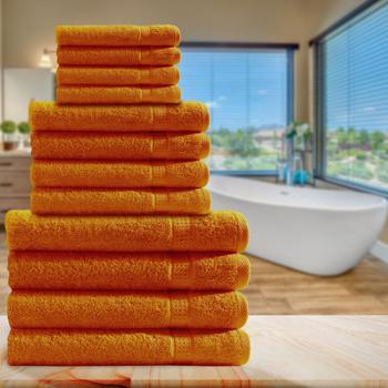 Preview: Handtuchset 12-teilig - 4 Gäste-, 4 Hand-, 4 Duschtücher - 100% Baumwolle, terra - Kuschelweich, saugstark, schnell trocknend - Pflegeleicht