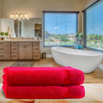 Preview: 2er-Set Luxus Duschtücher 70x140cm Rot - Flauschig & Saugstark - 100% Baumwolle - OEKO-TEX zertifiziert - Mit 2 Bordüren & schnelltrocknend