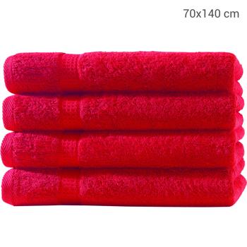 Preview: 4er-Set Duschtücher Rot – 100% luxuriöse Baumwolle, 70x140 cm, kuschelweich & saugstark – OEKO-TEX Standard 100 zertifiziert, 500 g/m²