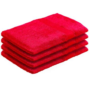 4er-Set Waschhandschuhe aus 100% Baumwolle, rot - flauschig & saugstark mit Peeling-Effekt - 21x16 cm, 500g/m², OEKO-TEX, 60°C waschbar, trocknergeeignet