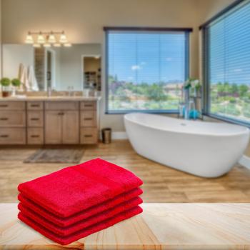 Preview: 4er-Set Waschhandschuhe aus 100% Baumwolle, rot - flauschig & saugstark mit Peeling-Effekt - 21x16 cm, 500g/m², OEKO-TEX, 60°C waschbar, trocknergeeignet