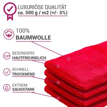 Preview: 4er-Set Waschhandschuhe aus 100% Baumwolle, rot - flauschig & saugstark mit Peeling-Effekt - 21x16 cm, 500g/m², OEKO-TEX, 60°C waschbar, trocknergeeignet