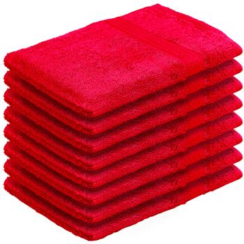 8er-Set Waschhandschuhe Rot - 100% Baumwolle Frottee-Lappen mit Schlaufe - Saugstark, Strapazierfähig, 60°C Waschbar, 500g/m² - OEKO-TEX