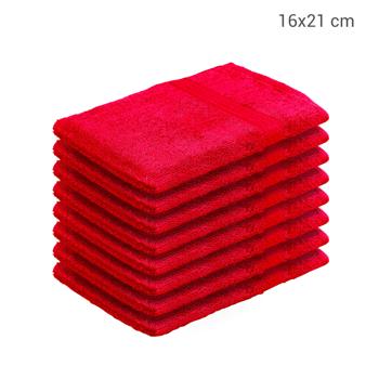 Preview: 8er-Set Waschhandschuhe Rot - 100% Baumwolle Frottee-Lappen mit Schlaufe - Saugstark, Strapazierfähig, 60°C Waschbar, 500g/m² - OEKO-TEX