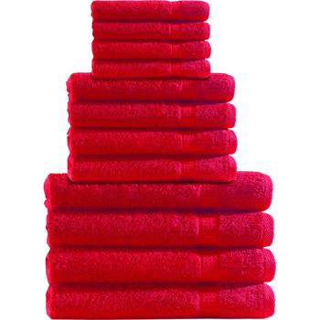 Handtuchset 12-teilig - 4 Gäste-, 4 Hand- & 4 Duschtücher - 100% Baumwolle, rot - kuschelweich, saugstark, schnelltrocknend - maschinenwaschbar bis 60°C