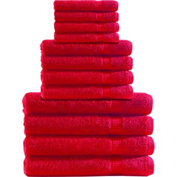 Handtuchset 12-teilig - 4 Gäste-, 4 Hand- & 4 Badetücher - 100% Baumwolle 500g/m² - Rot - Flauschig, saugstark, schnelltrocknend - Maschinenwaschbar bis 60°