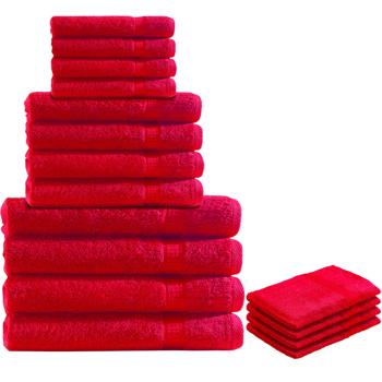 16-teiliges Handtuch-Set Frottee Rot - 4x Gäste-, 4x Hand-, 4x Duschttücher & 4x Waschlappen - 100% Baumwolle - Luxus Qualität 500g/m² - OEKO-TEX Standard 100