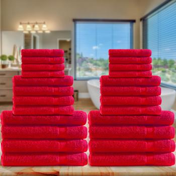 Handtuchset 24-teilig, rot – 100% Baumwolle (500 g/m²), saugstark & schnelltrocknend – OEKO-TEX Standard 100 – Hand-, Gäste- & Badetücher