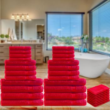 32-teiliges Handtuch-Set Frottee Rot - Luxuriöse Baumwolle, kuschelweich & saugstark - Inkl. 8x Gäste-, 8x Hand-, 8x Dusch-, 8x Waschlappen