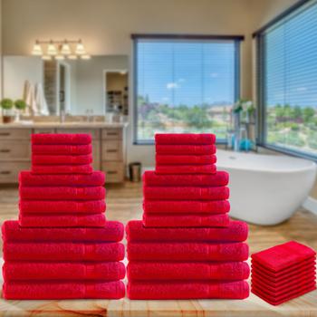 32-teiliges Handtuch-Set Frottee Rot - 8 Gäste-, 8 Hand-, 8 Badetücher & 8 Waschlappen - 100% Baumwolle (500g/m²) - Kuschelweich, saugstark & schnelltrocknend