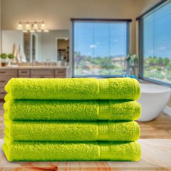 Preview: 4er-Set Gästetücher - 100% luxuriöse Baumwolle, apfelgrün - Kuschelweich, saugstark, schnell trocknend, mit 2 Bordüren, 30x50 cm, OEKO-TEX