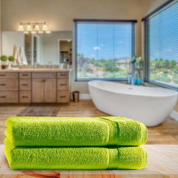 Preview: 2er-Set Duschtücher apfelgrün - 70x140 cm luxuriöse 100% Baumwolle - kuschelweich, saugstark, schnelltrocknend - OEKO-TEX Standard 100 zertifiziert