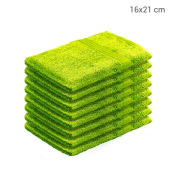 Preview: 8er-Set Waschhandschuhe aus 100% Baumwolle apfelgrün - Flauschig weich, sehr saugstark & strapazierfähig - 500g/m2 Frottee Waschlappen mit Schlaufe