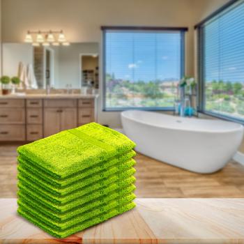 Preview: 8er-Set Waschhandschuhe aus 100% Baumwolle apfelgrün - Flauschig weich, sehr saugstark & strapazierfähig - 500g/m2 Frottee Waschlappen mit Schlaufe