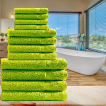 Preview: Handtuchset 12-teilig - 4x Gäste-, 4x Hand-, 4x Duschtücher - 100% Baumwolle apfelgrün - OEKO-TEX Standard 100 - weich, saugstark, schnell trocknend