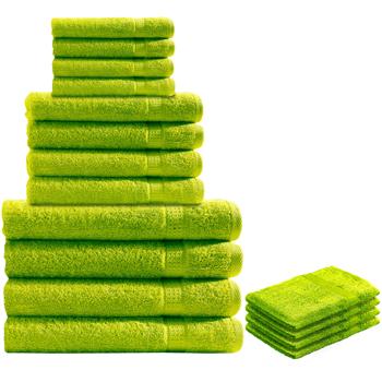 16-tlg. Frottee Handtuch-Set apfelgrün - Super saugstark & hautfreundlich - 4 Gäste-, 4 Hand-, 4 Dusch-, 4 Waschlappen - 100% Baumwolle