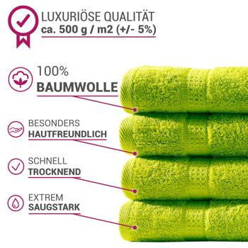 Preview: Handtuchset 24-teilig apfelgrün - 8x Gäste-, Hand-, Badetücher - 100% Baumwolle, flauschig, saugstark, schnelltrocknend, OEKO-TEX Standard 100