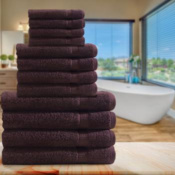 Preview: Handtuchset 12-teilig – 4 Gäste-, 4 Hand- & 4 Badetücher aus 100% Baumwolle - braun, weich, saugstark & schnelltrocknend - OEKO-TEX zertifiziert