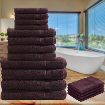 Preview: Luxuriöses 16-teiliges Frottee-Handtuch-Set: 500 g/m², edles braun, 100% Baumwolle – Duschtücher, Handtücher, Gästehandtücher & Waschlappen