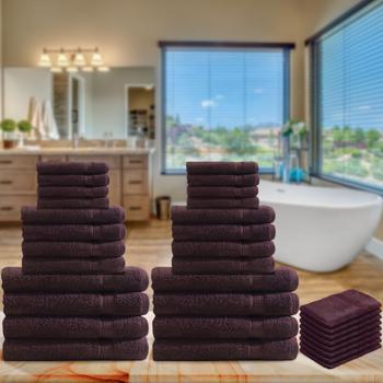 Preview: 32-teiliges Handtuch-Set Frottee, braun - Saugstark, schnelltrocknend & strapazierfähig - 8 Gäste-, Hand-, Bade- & Waschlappen, 100% Baumwolle, OEKO-TEX