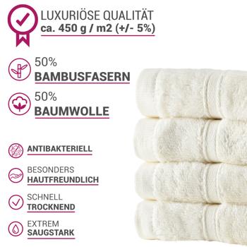 Preview: 8er-Set Gästehandtücher Bambus-Baumwolle Natur - Flauschig weich & saugstark - 30x50 cm, 450 g/m2, OEKO-TEX 100, Antibakteriell - Ideal für Allergiker