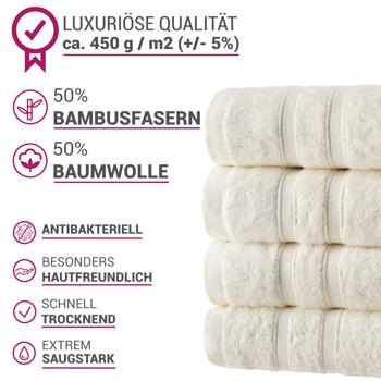 Preview: 4er-Set Handtücher 50x100cm - Bambus & Baumwolle - luxuriös weich, saugstark, antibakteriell, OEKO-TEX Standard 100 zertifiziert - natur