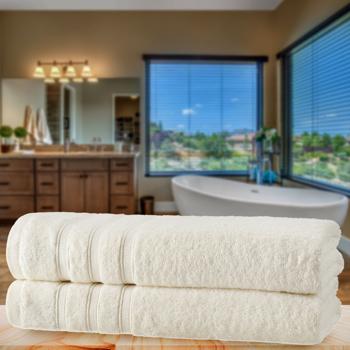 Preview: 2er-Set Duschhandtücher - 50% Bambus & 50% Baumwolle - Natur, 70x140 cm, saugstark, schnelltrocknend, antibakteriell, Öko-Tex 100 zertifiziert