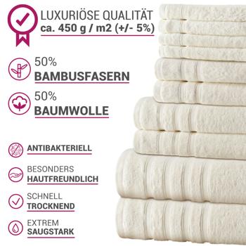 Preview: Handtuchset 12-teilig, 50% Bambus & 50% Baumwolle, natur