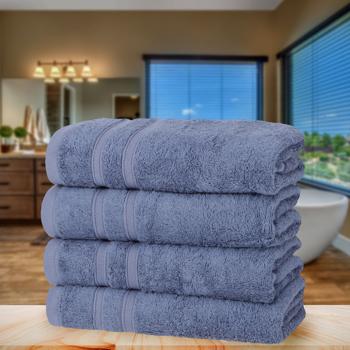 Preview: 4er-Set Handtücher blau - 50% Bambus & 50% Baumwolle - 50x100 cm, 450 g/m² - Kuschelweich, saugstark, schnelltrocknend - Antibakteriell, ÖKO-TEX 100