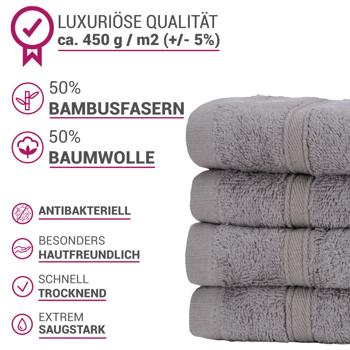 Preview: 8er-Set Gästehandtücher grau - 50% Bambus & 50% Baumwolle - OEKO-TEX Standard 100 - 30x50 cm, 450 g/m² - saugstark, schnelltrocknend, antibakteriell