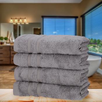 Preview: 4er-Set Handtücher 50x100 cm grau - Luxuriöses Bambus & Baumwolle 450 g/m² - Kuschelweich, saugstark, schnelltrocknend, antibakteriell
