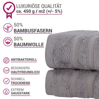 Preview: 2er-Set Duschhandtücher - 50% Bambus & 50% Baumwolle - Kuschelweich, Saugstark & Schnelltrocknend - OEKO-TEX 100 - 70x140cm, Grau