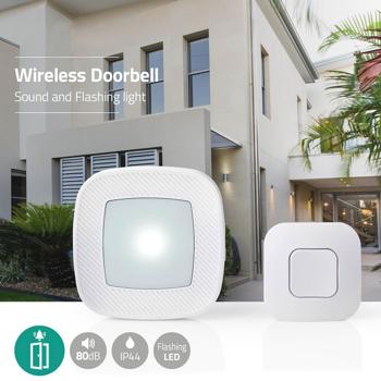 Preview: Drahtlose Funk-Türklingel (weiss, IP44): 36 Melodien + LED-Licht - für Haus, Wohnung, Büro. Einfache Installation - Top-Klang