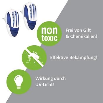 Preview: 2er Effektiver Insektenvernichter (UV-Licht): Steckdosen-Fliegen- & Mückenabwehr bis zu 30m². Zuverlässiger Schutz vor lästigen Insekten ohne Chemie