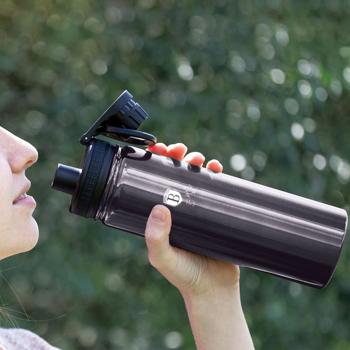 Preview: Trinkflasche 2er-Set - Sportflasche 540ml Edelstahl - Metallic-Dunkelgrau - Robust, doppelwandig isoliert, rutschfest für Sport, Arbeit & Reise