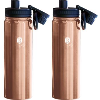 2er-Set Trinkflasche Rosé-Gold - Ideal für Sport & Unterwegs - 540ml Edelstahl-Sportflasche mit rutschfestem Silikonboden - Heiss/Kalt - Modern & Zeitlos