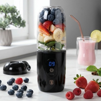Smoothie To-Go-Mixer, 460ml, USB, 120-130W, LED Anzeige, kraftvoll - schwarz-roségold, edles Design - Smoothies to go – USB Mini Standmixer