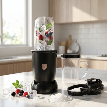 Preview: Stylischer Multifunktionsmixer schwarz-rosegold (400W) - Einfache One-Touch-Bedienung, Eis-Crusher - Ideal für Smoothies, Shakes, Suppen & mehr