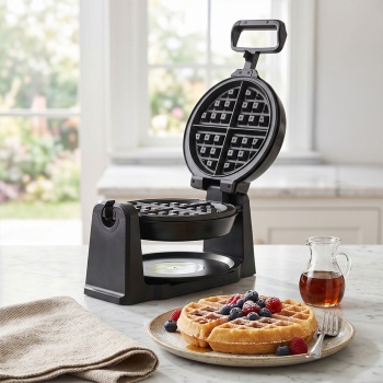 Preview: Stylisches Dreh-Waffeleisen: starke 1000 Watt, rosé-gold, für belgische Waffeln – für fluffige, perfekte Waffeln wie vom Profi