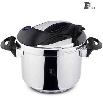 Preview: Turbo-Schnellkochtopf, 6 Liter aus Edelstahl - Top-Modernes Design, Sicherheitsventil - schonendes Garen durch Dampf - geeignet für alle Herdarten