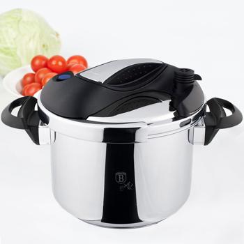 Preview: Turbo-Schnellkochtopf, 6 Liter aus Edelstahl - Top-Modernes Design, Sicherheitsventil - schonendes Garen durch Dampf - geeignet für alle Herdarten