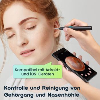 Preview: WLAN Ohrreiniger mit HD-Kamera, schwarz, IP67, für Android/iOS – Kabellos, Akku, inklusive 5 Ohrlöffel, sichere Ohrreinigung
