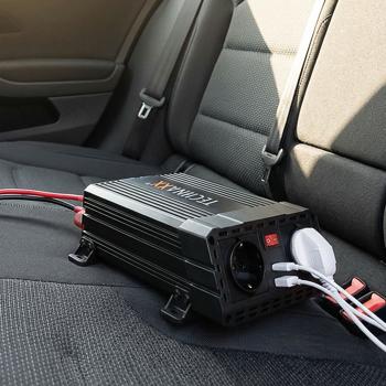 Preview: 600/1200W Kfz-Wechselrichter 12V auf 230V – 2 Steckdosen & 2 USB-Ladeports, Spannungswandler für unterwegs