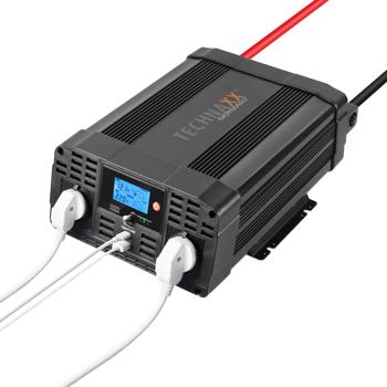 Preview: Profi Kfz-Wechselrichter 12V auf 230V mit 2 Steckdosen & USB Quick Charge: Mobile Stromversorgung für unterwegs, Leistungsstark und vielseitig