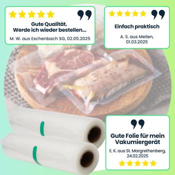 Preview: Vakuumier-Folienschläuche (2er-Set), 20x500 cm – Vakuumierbeutel BPA-frei, reissfest & kochfest, für Sous Vide & Balken-Vakuumierer