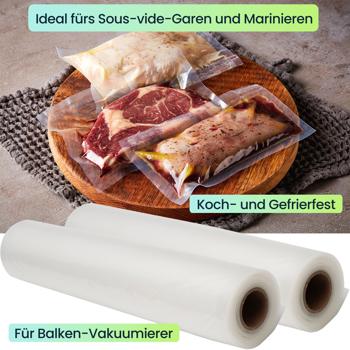 Preview: Vakuumiergerät 110 Watt - Effektives Vakuumieren fester & flüssiger Lebensmittel für Sous-Vide & Marinieren - Inkl. 3er-Folienrollen Set