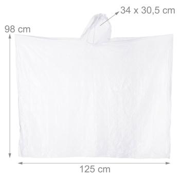 Preview: 16er-Set Notfall Regenponcho - transparent, mit Kapuze & Ärmeln, wiederverwendbar - robustes PE-Material, 20g, ca. 122x125cm - für Wanderungen